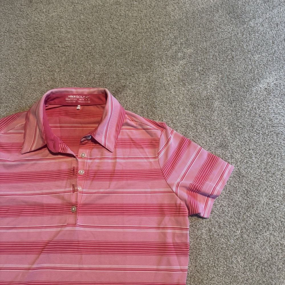 Nike Golf Nike Fit Dry Women's M Pink/White Striped Polyester Golf Polo - Picture 4 of 5